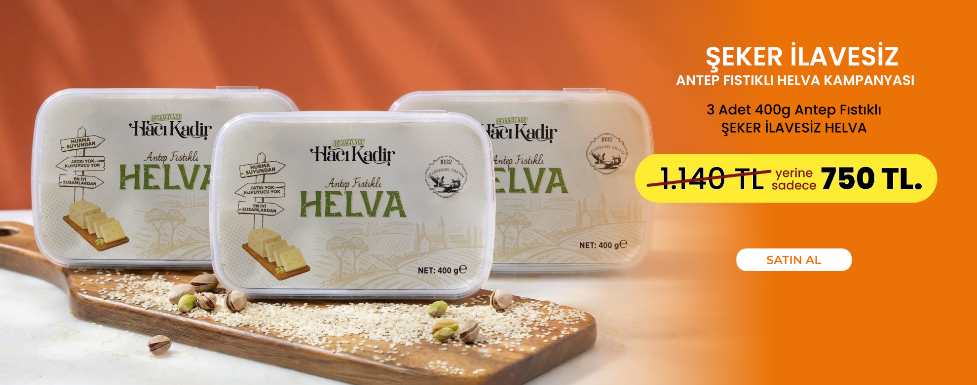 Şeker ilavesiz Antep Fıstıklı Hacı Kadir Tahin Helvası